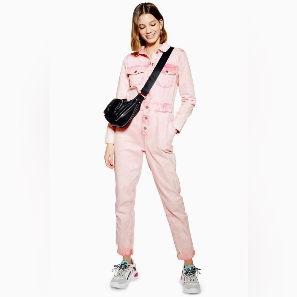 Topshop acid wash pink denim jumpsuit boilersuit